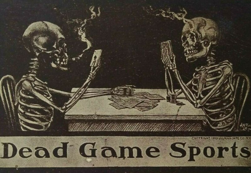 Halloween Postcard Ullman Skeleton Smoke Playing Cards 1909 Arthur Lewis 160