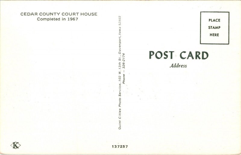 Court House Cedar County IA Iowa Old Truck Car Postcard VTG UNP Koppel Vintage 