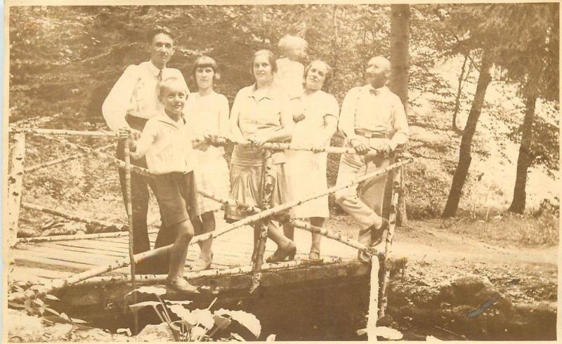 Photo postcard Romania social history Nadas Arad excursionists 1920s snapshot