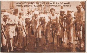 Britsh Royal Navy Holystoning Decks of a Man of War Sailors Postcard AA63241