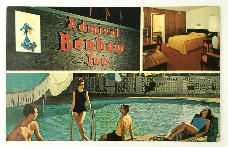 Admiral Benbow Inn Chattanooga TN Postcard 1950s Pool Plastichrome Motel 