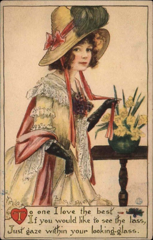 Valentine Romance Beautiful Woman and Poem Poetry c1910 Vintage Postcard