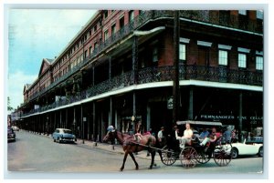 1959 View Of Pontalba Apartments Cars Horse Carriage New Orleans LA Postcard 