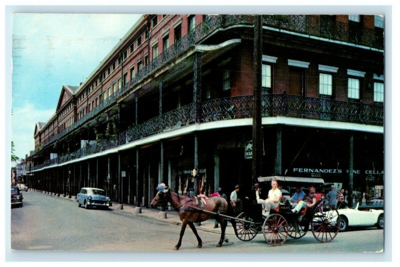 1959 View Of Pontalba Apartments Cars Horse Carriage New Orleans LA Postcard 