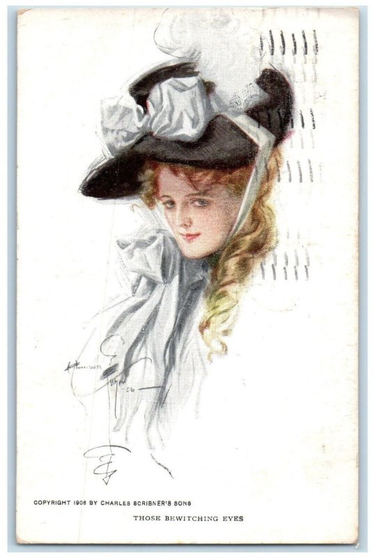 1908 Pretty Woman Those Bewitching Eyes Harrison Fisher St. Louis MO Postcard