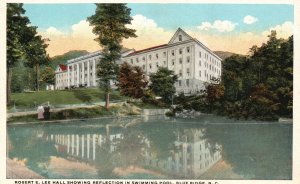 Vintage Postcard 1920s Robert Lee Hall Reflection in Swimming Pool Blue Ridge NC