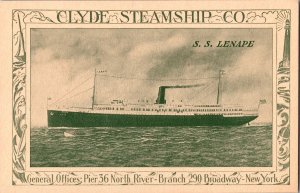 Mint USA Clyde Steamship CO SS Lenape Picture Postcard Broadway New York