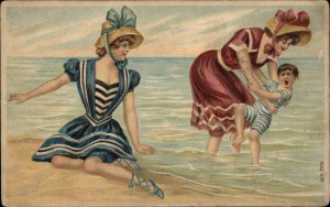 Bathing Beauty Beautiful Women Screaming Child c1910 Postcard