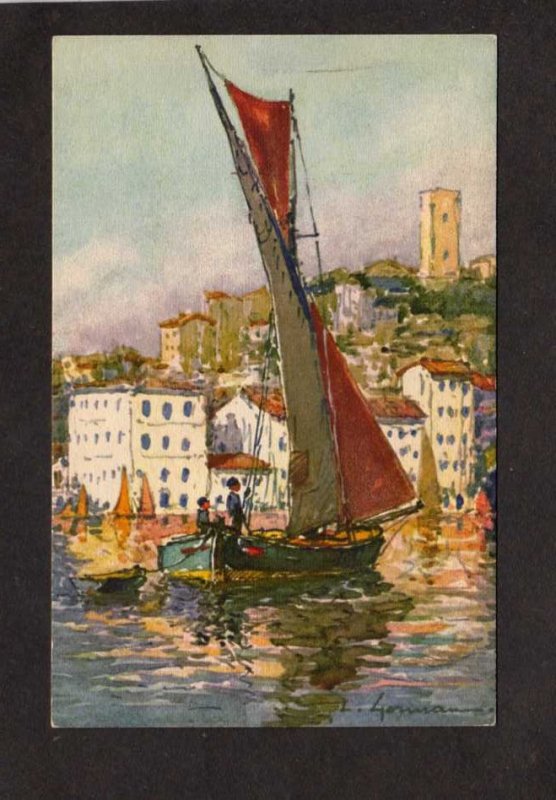 France Cannes Tartanes dans le port Artist Signed Painting Art French Postcard