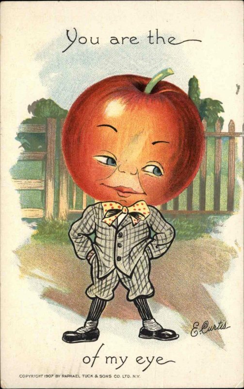 TUCK Fantasy Apple Head Boy THE GARDEN PATCH c1910 Postcard E. Curtis