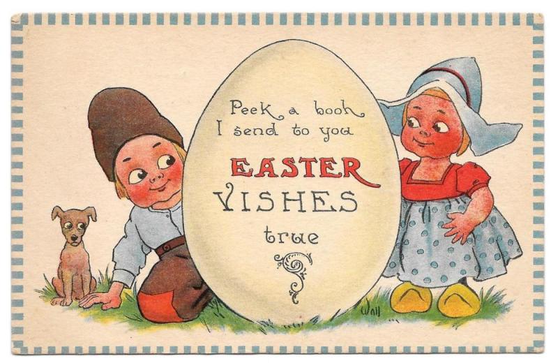 Bernhardt Wall Easter Postcard Dutch Kids Boy Girl Egg Dog 