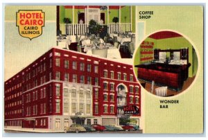 c1940 Hotel Cairo & Restaurant Building Multiview Cairo Illinois Posted Postcard