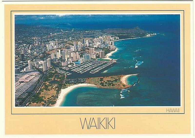 Waikiki Beach And Diamond Head, Hawaii, Chrome Aerial View Postcard