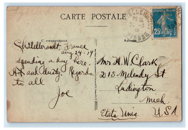 1919 Vue Sur La Vienne (Cote Nord) Chatellerault France Antique Posted Postcard