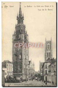 Old Postcard The Belfry Haille the Cloth and the Tower of St Bavo Ghent