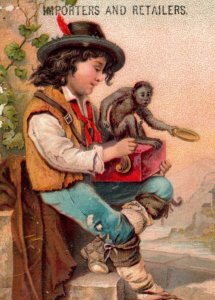 Lote de 4 F182 1880s A&P Tea Co. Children fofos cachorros macaco borboleta-