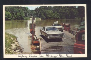 DE WITT ARKANSAS ST. CHARLES FERRY MISSISSIPPI RIVER 1967 FORD GALAXIE POSTCARD