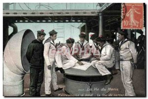 Old Postcard Army Life Recreation Sailor aboard the deck of cards