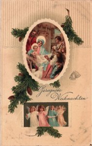 Merry Christmas Lovely Angels, Mother & Child Embossed Vintage Postcard C240