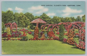 Linen~Beautiful Scene Of Rose Garden Arches Of Elizabeth Park In Conn~PM 1946 PC