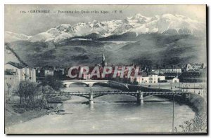 Old Postcard Grenoble Panorama Quays and the Alps