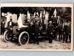 c1910 Fire Truck Firemen Parade MAYOR? Albion Michigan MI RPPC Postcard