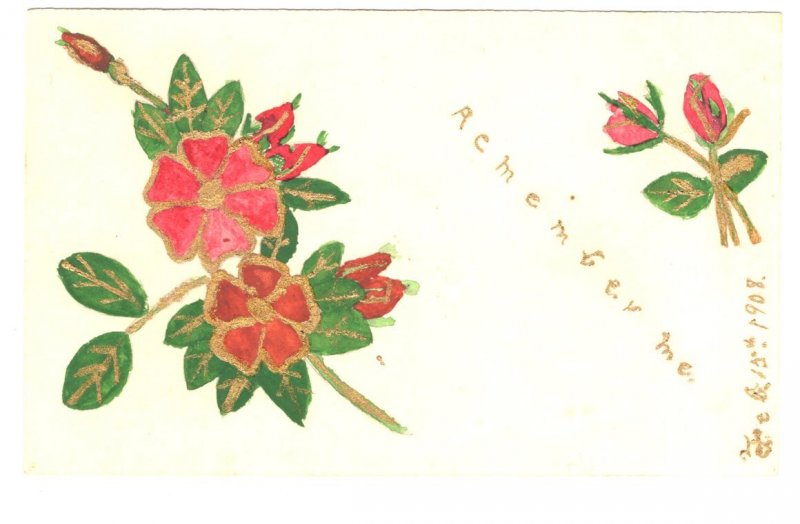 Hand Painted, 1908, Flowers, Remember Me, Canadian Edward VII Postal Stationery