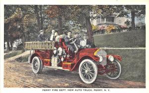 Perry NY Fire Department New Auto Fire Truck Postcard