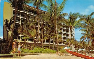 Waikiki Honolulu Hawaii 1950-60s Postcard Surf Rider Hotel Canoe