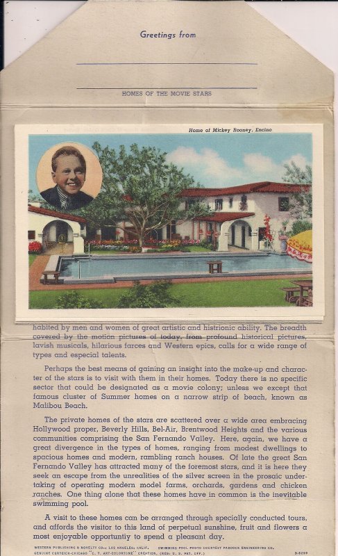 Souvenir FOLDER, Hollywood CA, Homes of Movie Stars, 1940, Judy Garland, Film
