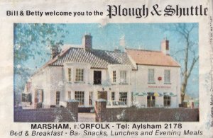 Plough & Shuttle Marshal Aylsham Pub Norwich Norwich Old Matchbox Label