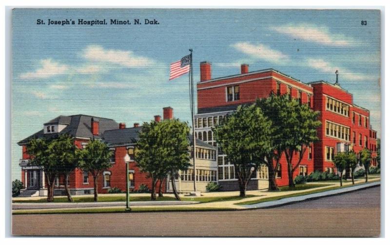 Mid-1900s St. Joseph's Hospital, Minot, ND Postcard