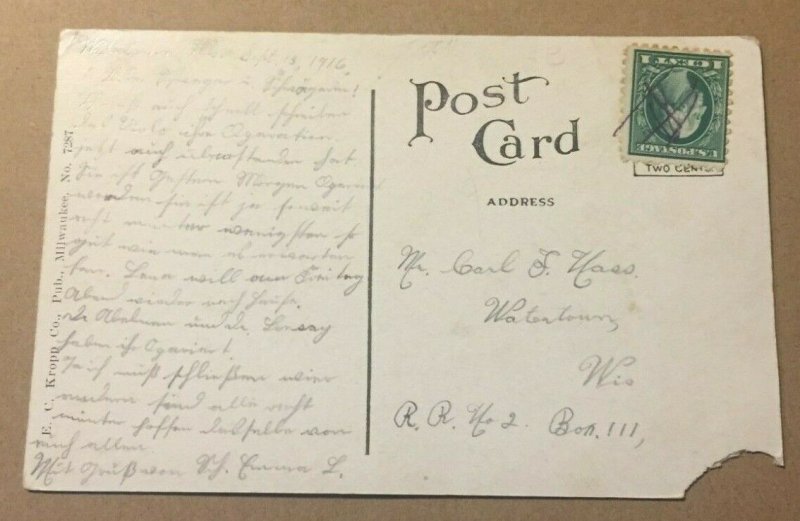 1916 .01 USED POSTCARD CARNIGIE LIBRARY, WATERTOWN, WISCONSIN