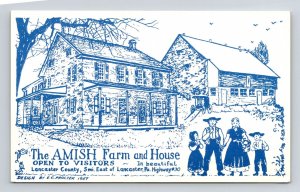 Amish Farm House Lancaster County PA Pennsylvania Postcard UNP VTG Drawing