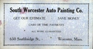 South Worcester Auto Painting Co.  Ink Blotter  Massachusetts