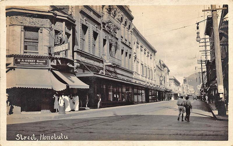 Honolulu HI Odd Fellows Hall street view Store Fronts RPPC Real Photo Postcard