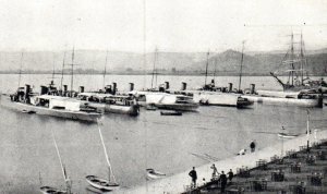 Postcard Greek RARE Waterfront of Nafplio Greece Harbor Battleships