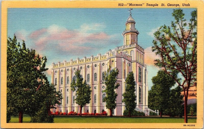 Mormon Temple Exterior Streetview St George Utah Religious Linen Postcard 