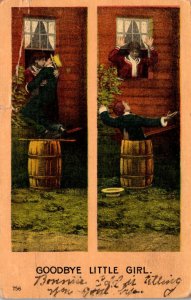 Humour Man Climbing Out Of Window Goodbye Little Girl 1908