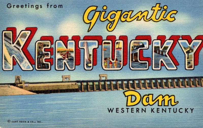 Kentucky Greetings From Giant Kentucky Dam Large Letter Linen Curteich