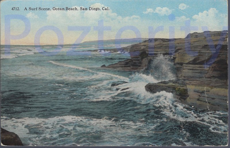 A SURF SCENE OCEAN BEACH WRITING NOT POSTED (4712) SAN DIEGO CALIFORNIA