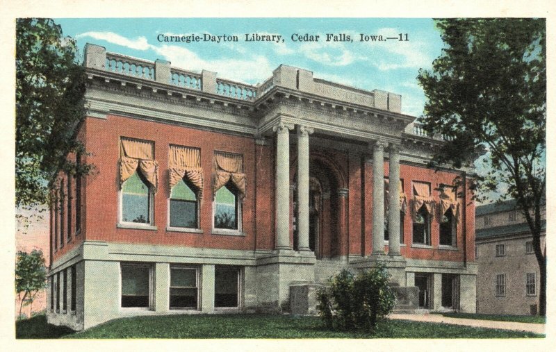 Vintage Postcard 1920's View of Carnegie Dayton Library Cedar Falls Iowa IA