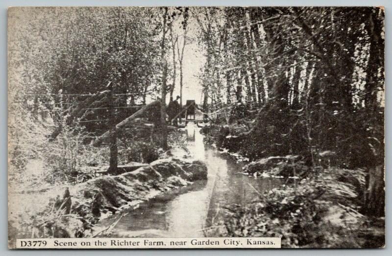 Garden City Kansas~Little Contraption @ Top of a Stream~Richter Farm~c1910 PC 