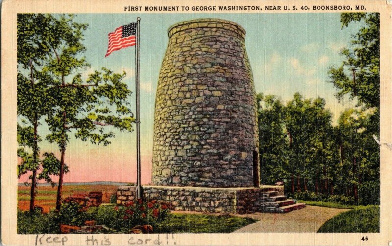 First Monument George Washington U.S. 40 boonsboro MD Flag WOB Note 2c Stamp 