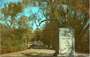 Postcard MA Concord - Historama card - Old North Bridge and Minuteman statue