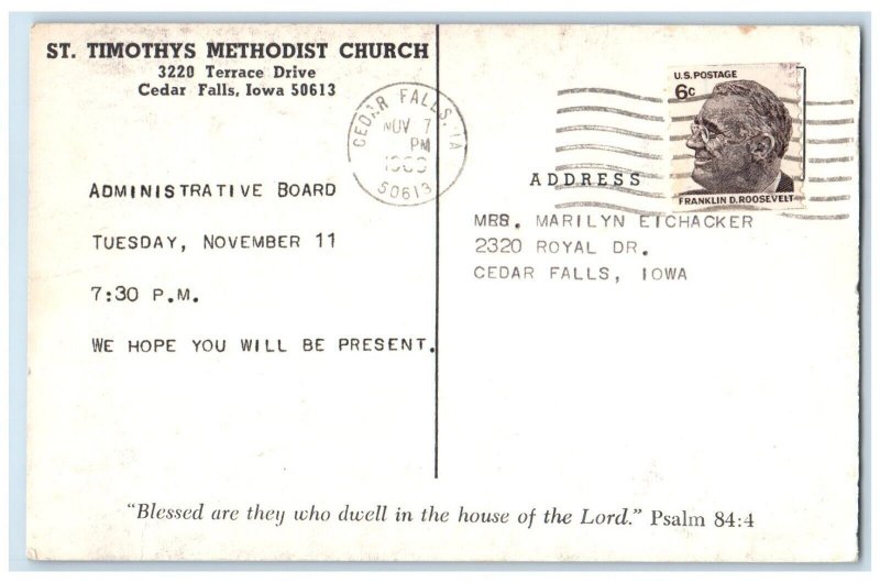 1969 St. Timothys Methodist Church Terrace Drive Road Cedar Falls Iowa Postcard