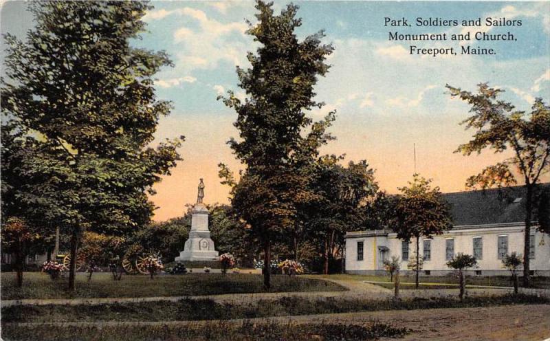 25185 ME, Freeport, Park, Soldiers and Sailers Monument and Church