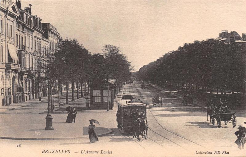 BRUXELLES BELGIUM L'AVENUE LOUISE~BOIS SCHAERBEEK HORSE PULLS TRAM POSTCARD 1900