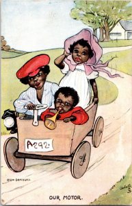 Black americana Tucks Postcard Our Motor Car postcard H. Dix Sandford