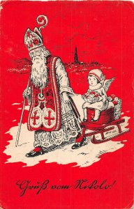 J69/ Santa Claus Christmas Postcard c1910 Sled Angel Toys 358